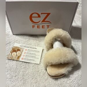 Ez feet ladies natural genuine shearling sling back indoor/outdoor slipper Sz 10